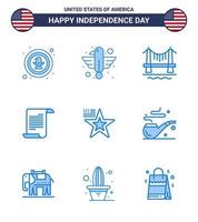 Happy Independence Day Pack mit 9 Blues-Zeichen und Symbolen für die USA-Text-Adler-Datei Stadt editierbare USA-Tag-Vektordesign-Elemente vektor