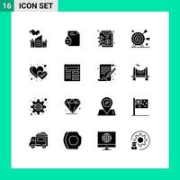 16 thematische Vektor-Solid-Glyphen und editierbare Symbole für objektives Ziel Internet-Pfeilgeld editierbare Vektordesign-Elemente vektor