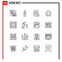 Mobile Interface Outline Set von 16 Piktogrammen von Filmfilmen, die handbearbeitbare Vektordesignelemente für wohltätige Zwecke hosten vektor