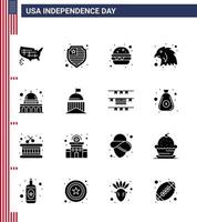 Usa Happy Independence Day Piktogrammsatz von 16 einfachen soliden Glyphen der Stadt Usa Fast Food Madison Eagle editierbare Usa Day Vektordesign-Elemente vektor