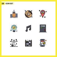 Gruppe von 9 gefüllten flachen Farben Zeichen und Symbolen für Design-App-Standort Geldgeschäft editierbare Vektordesign-Elemente vektor