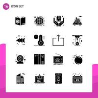 Glyph-Icon-Set Packung mit 16 soliden Icons isoliert auf weißem Hintergrund für reaktionsschnelles Website-Design, Print und mobile Anwendungen, kreativer schwarzer Icon-Vektorhintergrund vektor