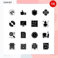 Vektorpaket mit 16 Symbolen im soliden Stil kreatives Glyphenpaket isoliert auf weißem Hintergrund für Web und mobile kreative schwarze Symbolvektorhintergrund vektor