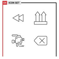 4 universelle Linienzeichen Symbole der Pfeilkino-Rückspultransportfilmkamera editierbare Vektordesign-Elemente vektor