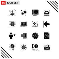 Pixel perfekter Satz von 16 soliden Symbolen Glyphen-Icon-Set für Website-Design und mobile Anwendungen Schnittstelle kreativer schwarzer Icon-Vektor-Hintergrund vektor