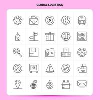 översikt 25 global logistik ikon uppsättning vektor linje stil design svart ikoner uppsättning linjär piktogram packa webb och mobil företag idéer design vektor illustration