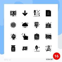 solides Glyphenpaket mit 16 universellen Symbolen für Business-Text-Download-Datei-Partei editierbare Vektordesign-Elemente vektor