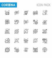 Coronavirus-Bewusstseinssymbol 25 Zeilensymbole Symbol enthalten Handimpfstoffgas Medizinflasche virale Coronavirus 2019nov-Krankheitsvektor-Designelemente vektor