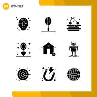 9 Icon Set Solid Style Icon Pack Glyphensymbole isoliert auf weißem Hintergrund für reaktionsschnelle Website, die kreativen schwarzen Icon-Vektorhintergrund entwirft vektor