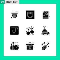 Packung mit 9 Solid Style Icon Set Glyphen-Symbolen für den Druck kreative Zeichen isoliert auf weißem Hintergrund 9 Icon Set kreativer schwarzer Icon-Vektor-Hintergrund vektor