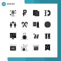 Gruppe von 16 soliden Glyphen Zeichen und Symbolen für Ideenplan Schulstück globale editierbare Vektordesign-Elemente vektor