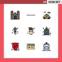 uppsättning av 9 modern ui ikoner symboler tecken för sommar måltid parkera is grädde helig redigerbar vektor design element