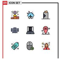 9 kreativ ikoner modern tecken och symboler av dator vetenskaper teknologi snabb mat vind vertikal redigerbar vektor design element
