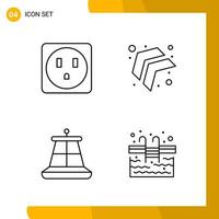 4 Icon Set Line Style Icon Pack Umrisssymbole isoliert auf weißem Hintergrund für responsive Website, die kreativen schwarzen Icon-Vektorhintergrund entwirft vektor