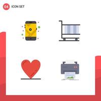 packa av 4 modern platt ikoner tecken och symboler för webb skriva ut media sådan som gps hjärta rutt finansiera kärlek redigerbar vektor design element