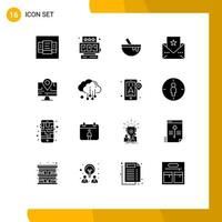 satz von 16 modernen ui-symbolen symbole zeichen für cloud-standort lebensmittelkarte danksagung editierbare vektordesignelemente vektor