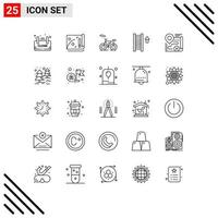 25 Benutzeroberflächen-Linienpaket mit modernen Zeichen und Symbolen der Zielkarte Fahrrad Pfeil Treppe editierbare Vektordesign-Elemente vektor