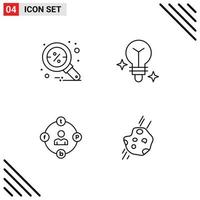 Stock Vector Icon Pack mit 4 Zeilen Zeichen und Symbolen für Rabatt Ablenkungen Suchmedien Prokrastination editierbare Vektordesign-Elemente