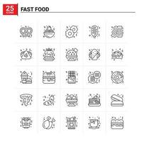 25 Fast-Food-Icon-Set Vektorhintergrund