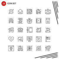 Sammlung von 25 Vektorsymbolen im Linienstil Pixel perfekte Gliederungssymbole für Web- und Mobilliniensymbolzeichen auf weißem Hintergrund 25 Symbole kreativer schwarzer Symbolvektorhintergrund vektor