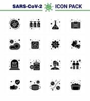 covid19 schutz coronavirus pendamic 16 festes glyph schwarzes symbolset wie lebensmittelmedizin impfstoff medizinischer falltest virales coronavirus 2019nov krankheitsvektor designelemente vektor