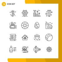 16 Icon Set Line Style Icon Pack Umrisssymbole isoliert auf weißem Hintergrund für responsive Website, die kreativen schwarzen Icon-Vektorhintergrund entwirft vektor