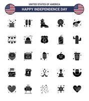 USA oberoende dag fast glyf uppsättning av 25 USA piktogram av krig armén shose medalj oberoende redigerbar USA dag vektor design element