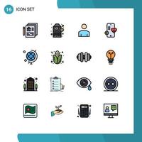 piktogram uppsättning av 16 enkel platt Färg fylld rader av klot utbildning manlig hjärta telefon redigerbar kreativ vektor design element