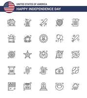 Usa Happy Independence DayPiktogrammsatz aus 25 einfachen Linien demokratischer Erklärung Baseballschild amerikanische editierbare Usa-Tag-Vektordesign-Elemente vektor