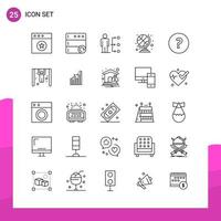 Outline Icon Set Packung mit 25 Zeilensymbolen isoliert auf weißem Hintergrund für ansprechendes Website-Design, Druck und mobile Anwendungen, kreativer schwarzer Symbolvektorhintergrund vektor