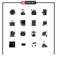 Stock Vector Icon Pack mit 16 Zeilenzeichen und Symbolen für Kuchenvorschau Dame Prozess Nachricht editierbare Vektordesign-Elemente