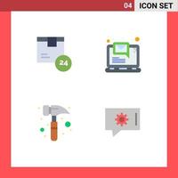 Stock Vector Icon Pack mit 4 Zeilen Zeichen und Symbolen für hr Klauenhammer Versand E-Mail-Uhr-Kit editierbare Vektordesign-Elemente