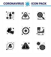 9 Solid Glyph Black Coronavirus Epidemie Icon Pack saugt als medizinische Seifenepidemie Ausbreitungsschutz virales Coronavirus 2019nov Krankheitsvektor Designelemente vektor