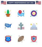 9 Usa-Flachpaket von Zeichen und Symbolen des Unabhängigkeitstages der Vereinigten Staaten von Amerika vektor