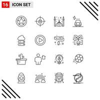 Stock Vector Icon Pack mit 16 Zeilen Zeichen und Symbolen für große elektrische Moschee laden eid editierbare Vektordesign-Elemente