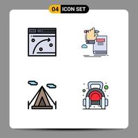 Stock Vector Icon Pack mit 4 Zeilenzeichen und Symbolen für das Web-Strandzelt, das das Lernen von Tipis bearbeitbare Vektordesign-Elemente hostet