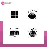 4 solides Glyphen-Konzept für mobile Websites und Apps-Feed-Garten-Sets Zucker-Öko-editierbare Vektordesign-Elemente vektor
