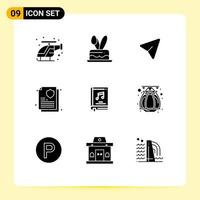 Stock Vector Icon Pack mit 9 Zeilenzeichen und Symbolen für Multimedia-Album-Pfeildokumente garantieren editierbare Vektordesign-Elemente