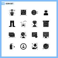 16 ikoner fast stil kreativ glyf symboler svart fast ikon tecken isolerat på vit bakgrund kreativ svart ikon vektor bakgrund