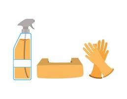 rengöringsmedel spray vävnader låda och handskar design vektor