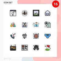 satz von 16 modernen ui-symbolen symbolzeichen für laborchemikalienrahmen offene nachricht editierbare kreative vektordesignelemente vektor