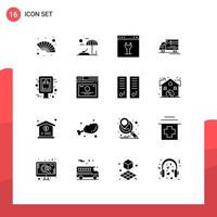 Aktienvektor-Icon-Pack mit 16 Zeilenzeichen und Symbolen für Bordfahrzeuge, Ausrüstung, Güter, LKW, editierbare Vektordesign-Elemente vektor