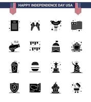 Große Packung mit 16 usa Happy Independence Day usa Vektor solide Glyphen und editierbare Symbole der amerikanischen Haubitze Frankfurter Kanone usa editierbare usa Day Vektordesign-Elemente