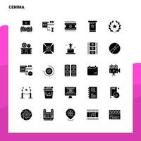 25 Cenima-Icon-Set solide Glyphen-Icon-Vektor-Illustrationsvorlage für Web- und mobile Ideen für Unternehmen vektor