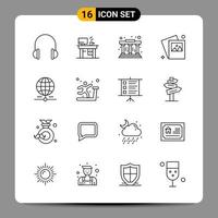 16 svart ikon packa översikt symboler tecken för mottaglig mönster på vit bakgrund 16 ikoner uppsättning kreativ svart ikon vektor bakgrund