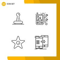 4 Icon Set Line Style Icon Pack Umrisssymbole isoliert auf weißem Hintergrund für responsive Website, die kreativen schwarzen Icon-Vektorhintergrund entwirft vektor