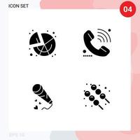 4 universelle solide Glyphenzeichen Symbole für Diagramm-Mikrofon-Diagramm E-Learning-Liebe editierbare Vektordesign-Elemente vektor