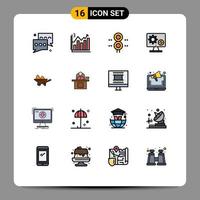 Gruppe von 16 flachen, farbgefüllten Linien, Zeichen und Symbolen für Bildschirmgenerator-Diagramm, Transport, Verkehr, editierbare kreative Vektordesign-Elemente vektor