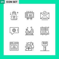 Packung mit 9 Linienstil-Icon-Set Umrisssymbolen für den Druck kreative Schilder isoliert auf weißem Hintergrund 9-Icon-Set kreativer schwarzer Icon-Vektor-Hintergrund vektor