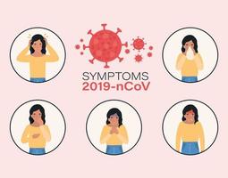 Avatar Frau mit 2019 ncov Virus Symptome Design vektor